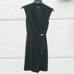 WHBM Black Ruffle Dress With Gold Bar Clasp Size 6
